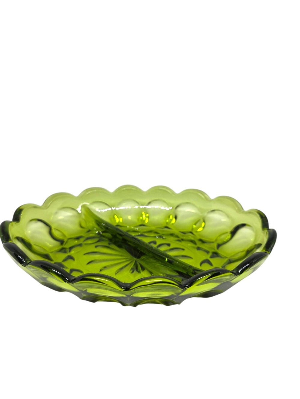Vintage Green Anchor Hocking Glass Divided Dish